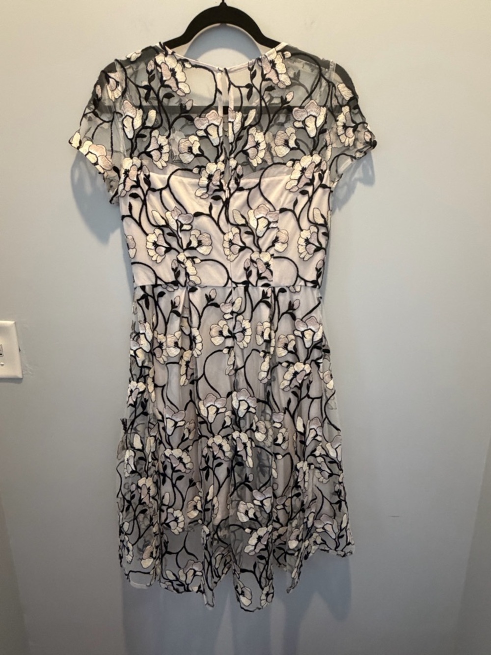 Adrianna Papell Nude and Black Floral Lace High-Low Dress - Picture 7 of 8
